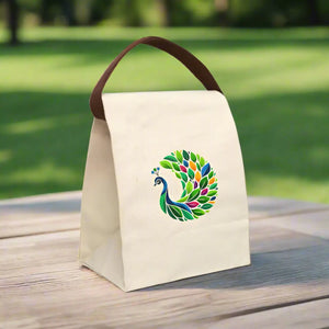 Vibrant Peacock Design Lunch Bag - Natural Cotton - Dipaliz - Bags