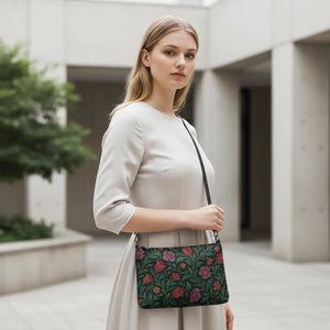 Vibrant Purple Red Crossbody - Flowers Curved Base - Dipaliz - Cross Body Bags