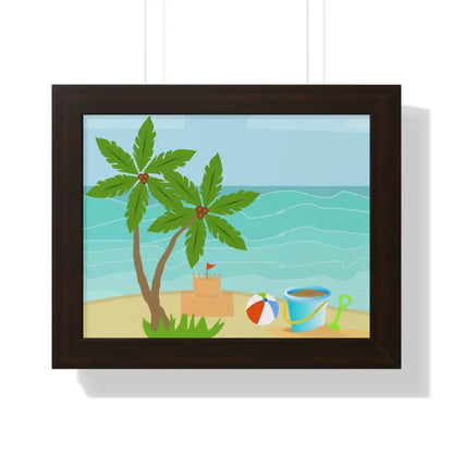 Chill with the Vibrant Sand Castle Framed Horizontal Poster - 14″ x 11″ / Walnut