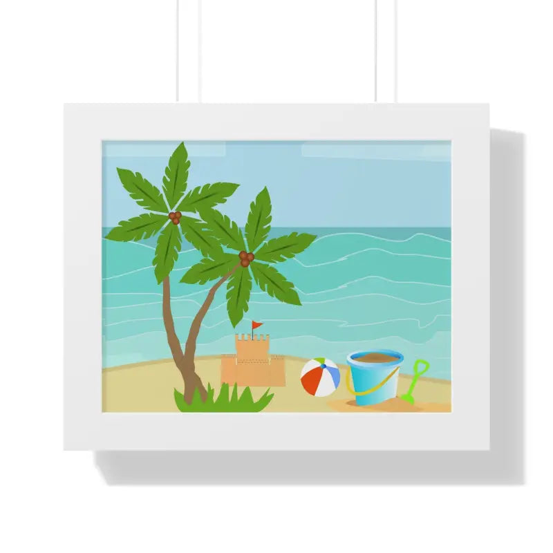 Chill with the Vibrant Sand Castle Framed Horizontal Poster - 14″ x 11″ / White