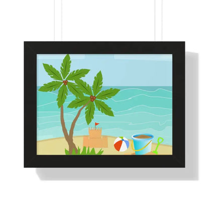 Chill with the Vibrant Sand Castle Framed Horizontal Poster - 16″ x 12″ / Black