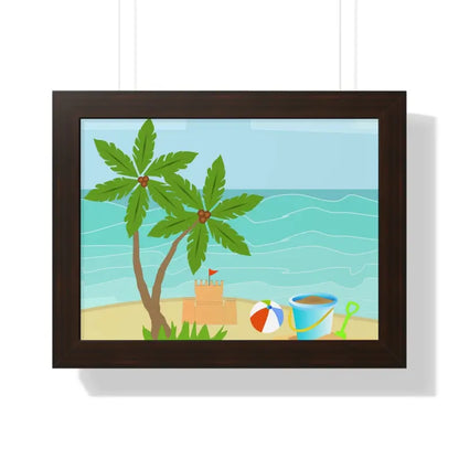 Chill with the Vibrant Sand Castle Framed Horizontal Poster - 16″ x 12″ / Walnut