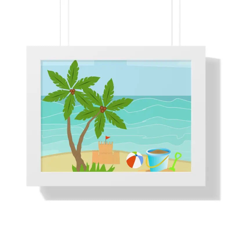 Chill with the Vibrant Sand Castle Framed Horizontal Poster - 16″ x 12″ / White