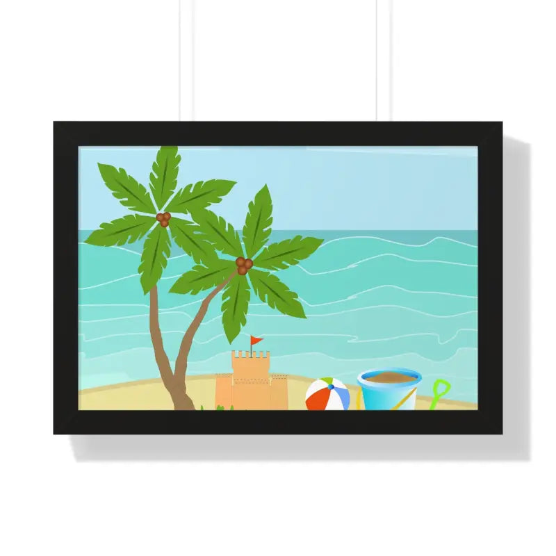 Chill with the Vibrant Sand Castle Framed Horizontal Poster - 24″ x 16″ / Black