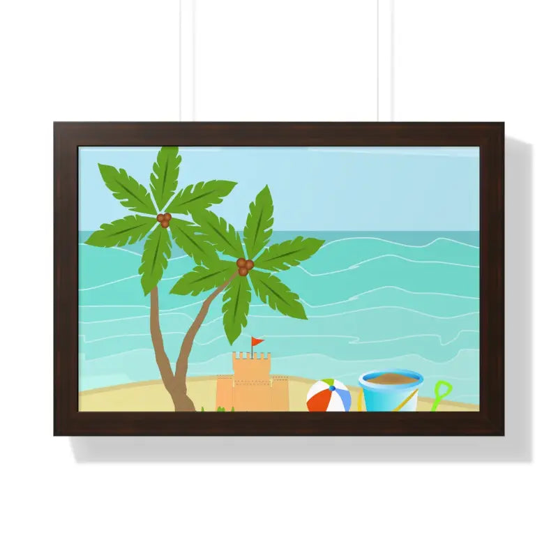 Chill with the Vibrant Sand Castle Framed Horizontal Poster - 24″ x 16″ / Walnut