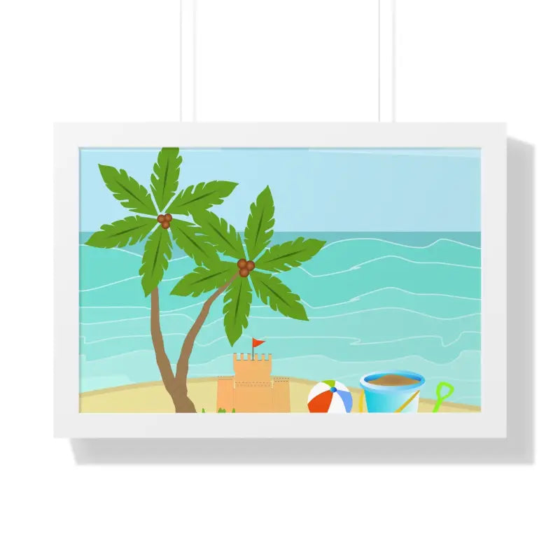 Chill with the Vibrant Sand Castle Framed Horizontal Poster - 24″ x 16″ / White