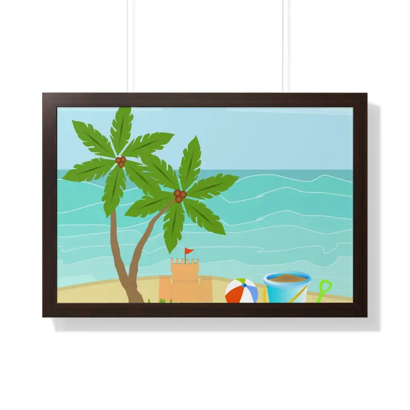 Chill with the Vibrant Sand Castle Framed Horizontal Poster - 30’’ x 20’’ / Walnut