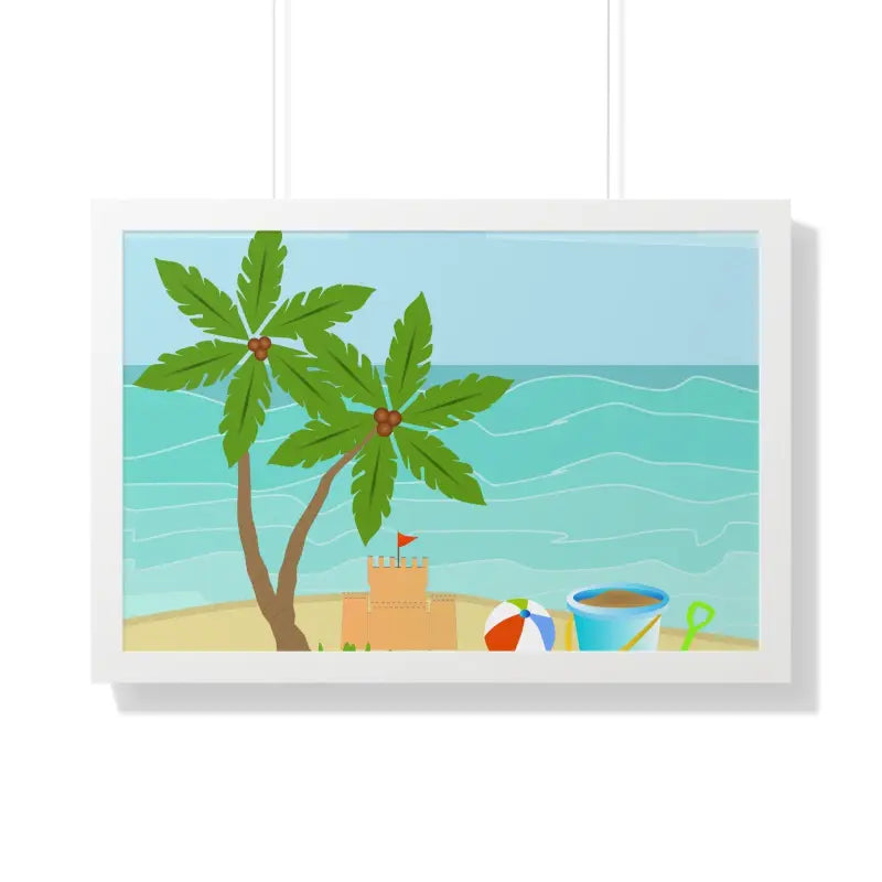 Chill with the Vibrant Sand Castle Framed Horizontal Poster - 30’’ x 20’’ / White