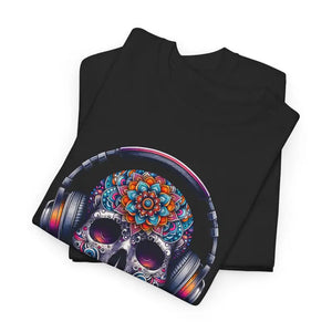 Vibrant Skull with Headphones Cotton Tee - Unisex Heavy - Dipaliz - T-shirts