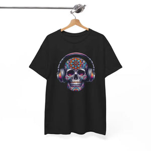 Vibrant Skull with Headphones Cotton Tee - Unisex Heavy - Dipaliz - T-shirts