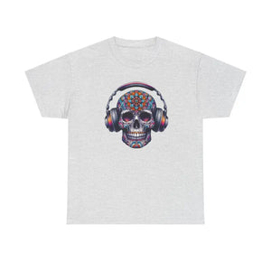 Vibrant Skull with Headphones Cotton Tee - Unisex Heavy - Dipaliz - T-shirts