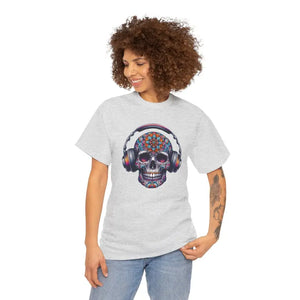 Vibrant Skull with Headphones Cotton Tee - Unisex Heavy - Dipaliz - T-shirts