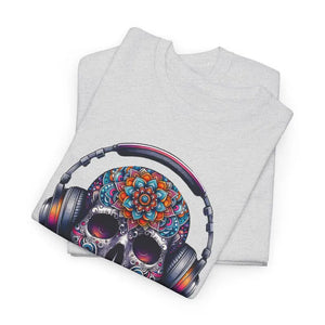 Vibrant Skull with Headphones Cotton Tee - Unisex Heavy - Dipaliz - T-shirts