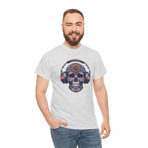 Vibrant Skull with Headphones Cotton Tee - Unisex Heavy - Dipaliz - T-shirts