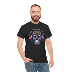 Vibrant Skull with Headphones Cotton Tee - Unisex Heavy - Dipaliz - T-shirts