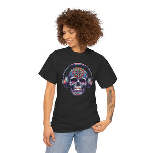 Vibrant Skull with Headphones Cotton Tee - Unisex Heavy - Dipaliz - T-shirts