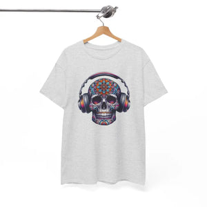 Vibrant Skull with Headphones Cotton Tee - Unisex Heavy - Dipaliz - T-shirts
