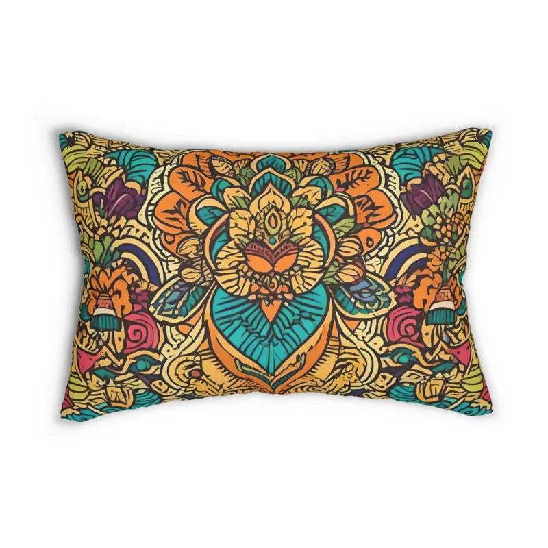 Vibrant Indian Delight Spun Polyester Lumbar Pillow - 20’’ × 14’’ Home Decor