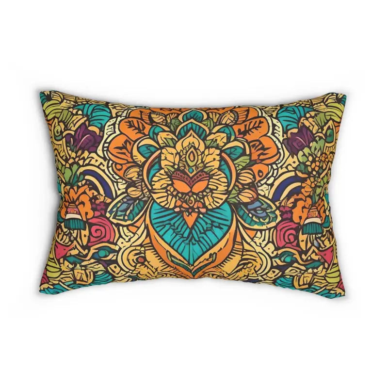 Vibrant Indian Delight Spun Polyester Lumbar Pillow - 20’’ × 14’’ Home Decor