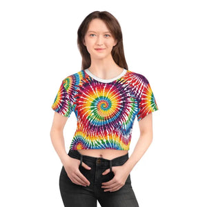 Crop Tee - Vibrant Tie Dye Spiral Aop Tee - Fashion Statement - Dipaliz White Stitching / Xs