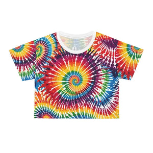 Crop Tee - Vibrant Tie Dye Spiral Aop Tee - Fashion Statement - Dipaliz Black Stitching / Xs