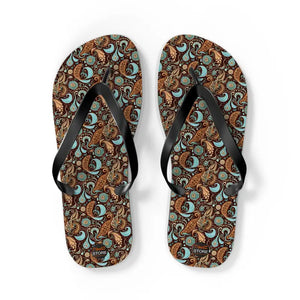 Unisex Flip Flops - Vibrant Paisley Pattern Summer Style - Dipaliz - l / Black Sole - Slippers