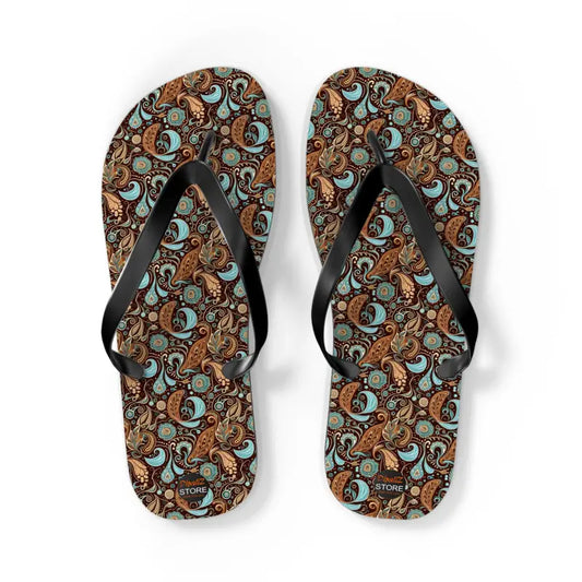 Unleash Summer Vibes with Unisex Paisley Flip Flops! - l / Black Sole Shoes