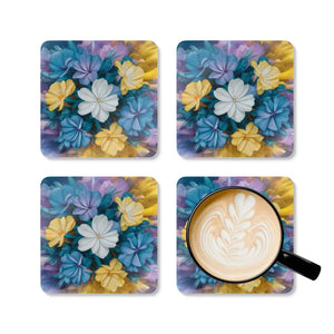 Vibrant Yellow Flowers Coaster Set - Corkwood Table Decor - Dipaliz - Cork / 3.75’’ × / Square - Coasters