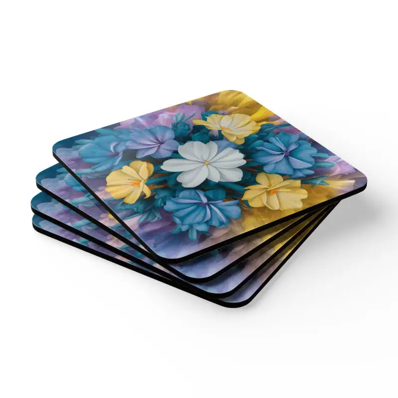 Dazzle your Table with Vibrant Yellow Flower Coaster Set - Cork / 3.75’’ × / Square Home Decor