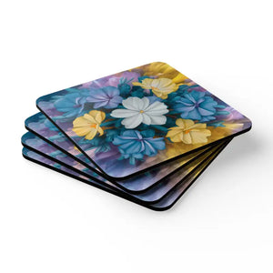 Vibrant Yellow Flowers Coaster Set - Corkwood Table Decor - Dipaliz - Cork / 3.75’’ × / Square - Coasters