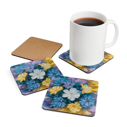 Dazzle your Table with Vibrant Yellow Flower Coaster Set - Cork / 3.75’’ × / Square Home Decor