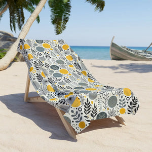 Floral Beach Towel – Vibrant Grey Summer - Dipaliz - Towels