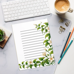 Floral Elegance Ruled Notepad - White Flowers - Dipaliz - Notepads