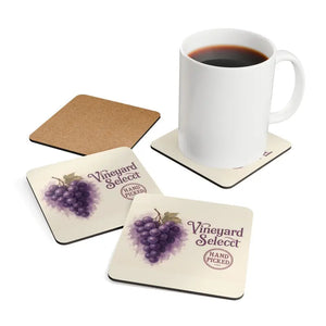 Vineyard Grapes Coaster Set - Wine Lover Gift - Dipaliz - Cork / 3.75’’ × / Square - Coasters
