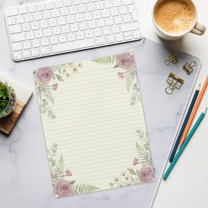 Notepads - Vintage Botanical Pink Roses Ruled Notepad - Dipaliz