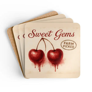 Vintage Cherry Coaster Set - Premium Cork Barware - Dipaliz - 3.75’’ × / Square - Coasters