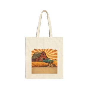 Vintage Farmhouse Tote Bag, Retro Barn & Truck Canvas Market - Bags