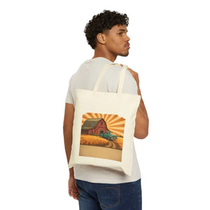 Vintage Farmhouse Tote Bag, Retro Barn & Truck Canvas Market - Bags