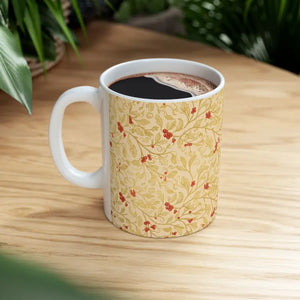 Glossy Ceramic Mug Vintage Vine Pattern Gold Berries - Dipaliz - 11oz - Mugs