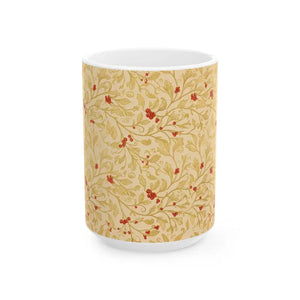 Glossy Ceramic Mug Vintage Vine Pattern Gold Berries - Dipaliz - 15oz - Mugs