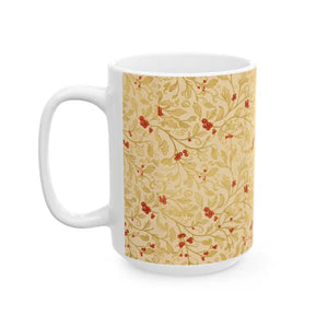 Glossy Ceramic Mug Vintage Vine Pattern Gold Berries - Dipaliz - Mugs