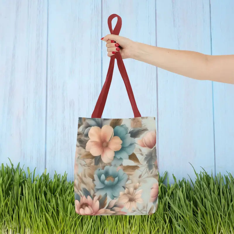 Vintage Flowers Pattern Aop Tote Bag - 13’’ × / Red Bags