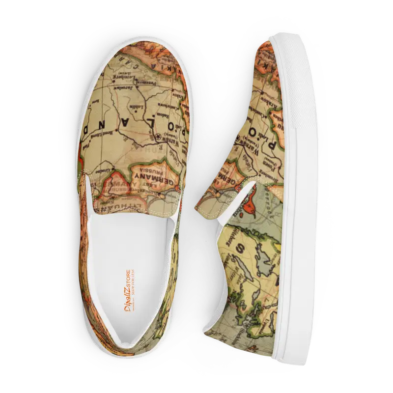 Vintage Map Canvas Shoes for Men - Slip Into Timeless Style