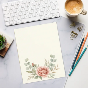 Vintage Rose Notepad - Botanical Lined Paper Notes Letter Size - Dipaliz - Notepads