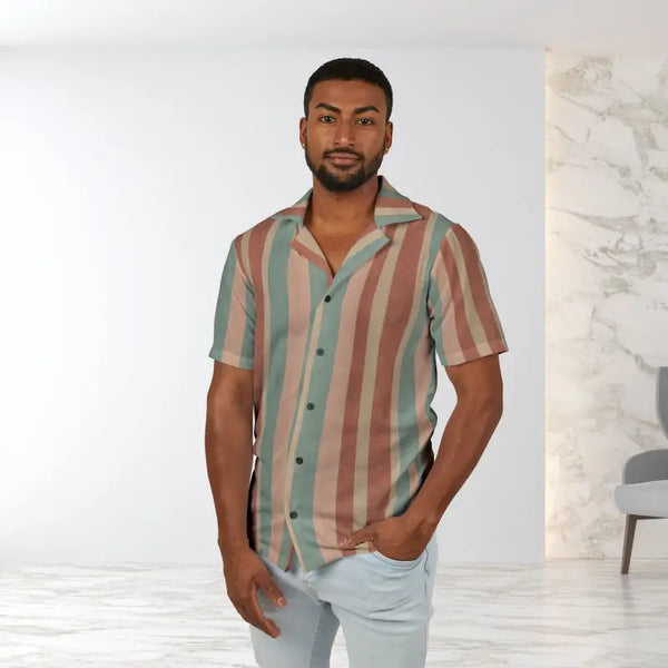 Vintage Stripe Hawaiian Camp Shirt - Retro Pastel Summer - Dipaliz - Xs - All Over Prints