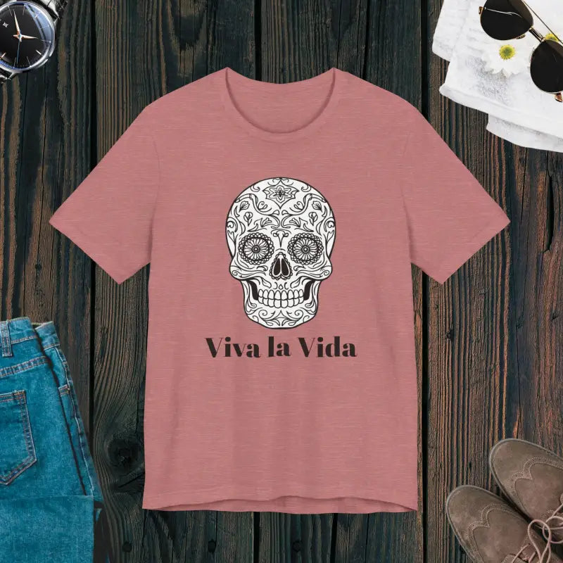 Viva La Vida Sugar Skull Unisex Jersey Tee - Heather Mauve / s T-shirt