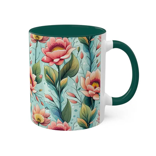 Kickstart your Day with Colorful Floral Fantasy Mugs - 11oz / Green Mug