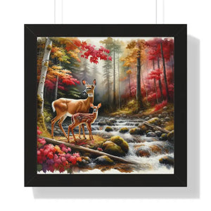 Warm Autumn Wildlife Rustic Wall Art Framed Poster - Dipaliz - 16″ x / Black - Posters Prints & Visual Artwork