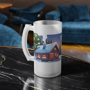 DipaliZ Warm Wishes for Christmas frosted glass beer mug holding 16 oz