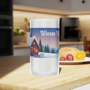 Frosted Glass Beer Mug Warm Christmas Wishes Holiday Toast - Dipaliz - 16oz / Glasses